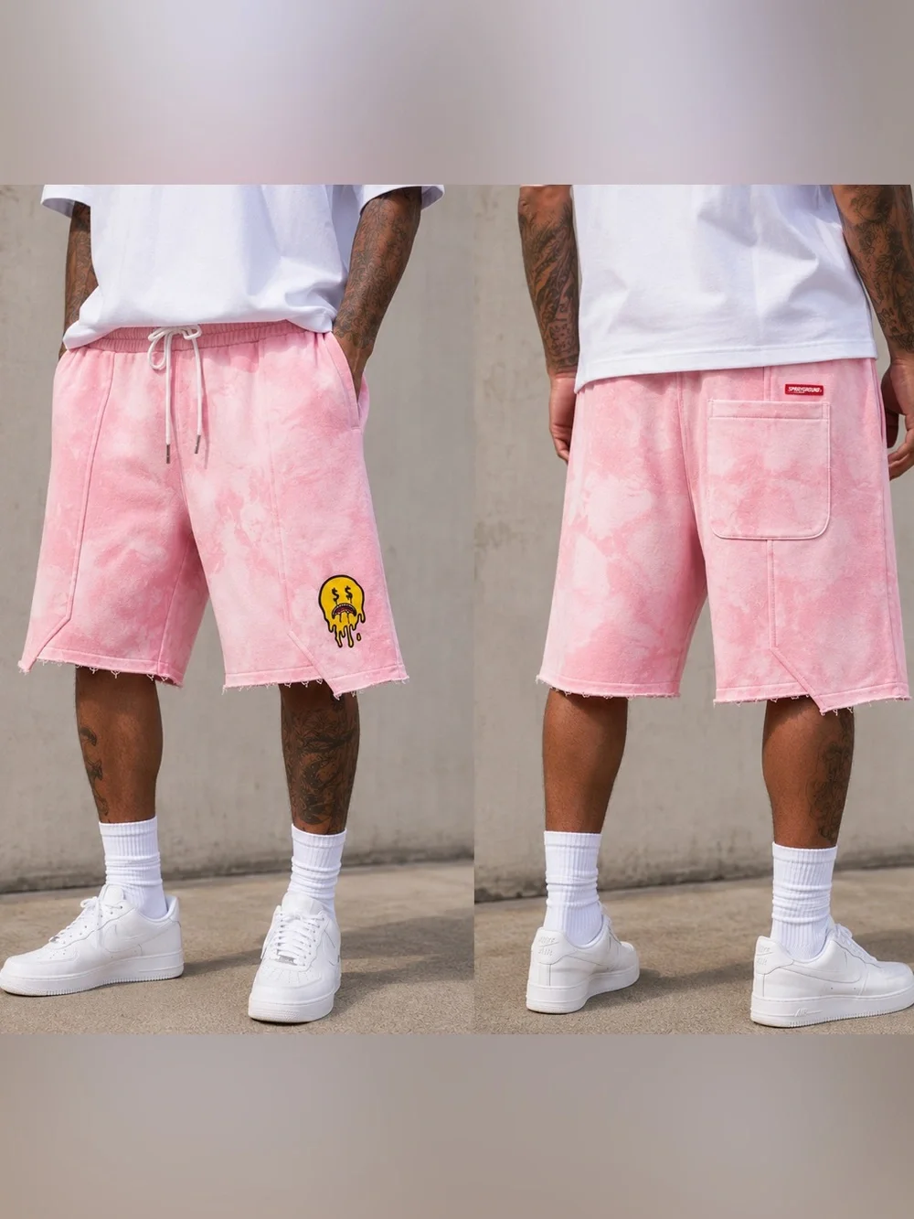 Sprayground Pink Tie Dye Limited Edition Terry Raw Hem Step Hem Mens Shorts